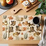 Western Retro Cowboy Boot Hat Placemats Set of 4...