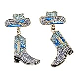 Cowboy Boot Hat Earrings for Women, Western Rhinestone...
