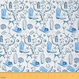 Manfei Cute Cowgirl Fabric by The Yard, Blue Bow Boots...