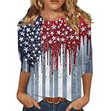 Loose Women's Tops 3/4 Sleeves Crew Neck Fashionable...