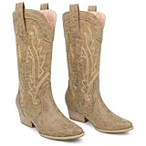 Zzheels Women Mid-calf Cowboy Boots Pointy Toe Boot...