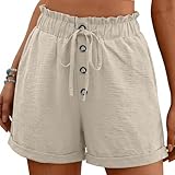 Women Casual Wide Leg Shorts Button Down Drawstring...