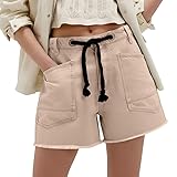 Womens Casual Shorts High Waisted Drawstring Wide Leg...