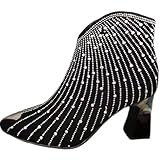 Black Womens Thick Heel Boots High Top Casual Chelsea...