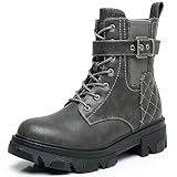GLOBALWIN Women's Combat Boots Lace Up Grey Boots For...