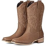 Pasuot Western Cowboy Boots for Women - Brown Square...