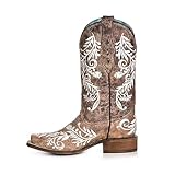 CORRAL LADIE'S BROWN/WHITE EMBROIDERY SQ. TOE - GLOW...