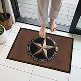 Door Mat, Western Metal Texas Carve Gold Star Front...