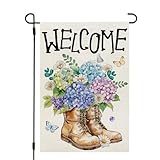 Spring Garden Flag Hydrangea Boots Double Sided Small...