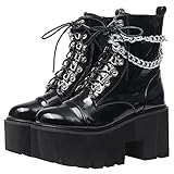 CYNLLIO Black Platform Ankle Boots for Women Combat...