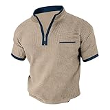 Mens Waffle Knit Short Sleeve Shirt Stand Collar Color...