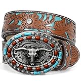 XZQTIVE Women Men Western Belt Engraved Tooled Leather...