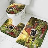 Farmhouse Bathroom Rugs Set Rustic Dairy Cow Pig...
