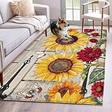 Hallway Runner Rugs 2.7x5 Ft, Red Yellow Sunflowers Non...