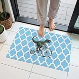 Door Mat, Abstract Dinosaurs Riding Bicycle Front Door...