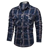 Mens Work Shirt Long Sleeve Button Down Tops Dual Chest...