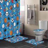 Football Basketball 4PCS Shower Curtains Set with...