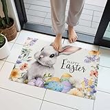 Door Mat, Happy Easter Cute Bunny Eggs Front Door Mat...