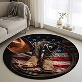 Round Area Rug 3ft Retro Western Cowboy Boots Hat Area...
