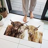 Door Mat, Farmhouse Highland Cows Front Door Mat...