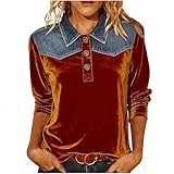 Velvet Denim Patchwork Shirts for Women 3/4 Sleeve...