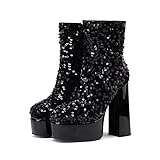 Kekonaca Women's Sequins Ankle Boots Platform Chunky...