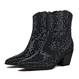 driceic Women's Black Sparky Rhinestone Cowboy Ankle...