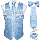 DiBanGu Mens Blue Light Paisley Vest and Necktie Set...