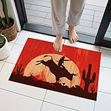 Door Mat, Western Cowboys Horse Riding on Red Front...