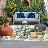 Outdoor Area Rug 5x8ft Washable Patio Rugs, Green...