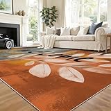 Design Hand-Drawn Art Leaves Rug, Machine Washable Area...