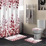 HeQiantmiw Red Eucalyptus Leaves 4PCS Shower Curtains...