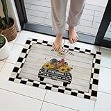 Door Mat, Chicken Old-Fashioned Trucks on Vintage Front...