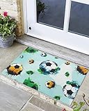 Welcome Doormat Colorful Abstract Football on Teal...