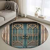 Round Rugs 3 Feet, Turquoise Vintage Door Non-Slip Area...