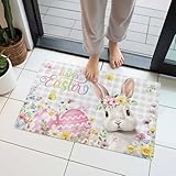 Door Mat, Happy Easter Cute Rabbit Eggs Floral Front...