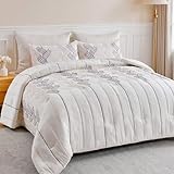UNIKOME Queen Comforter Set White - Rope Embroidery...