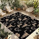 4' x 6' Outdoor Rug, Black Cow Skull Indoor Outdoor...