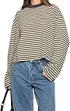 Women's Loose Striped Sweatshirt - Casual Drop-Shoulder...