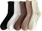 Women's Cable Knit Crew Socks, 5 Pairs Cotton Ribbed...